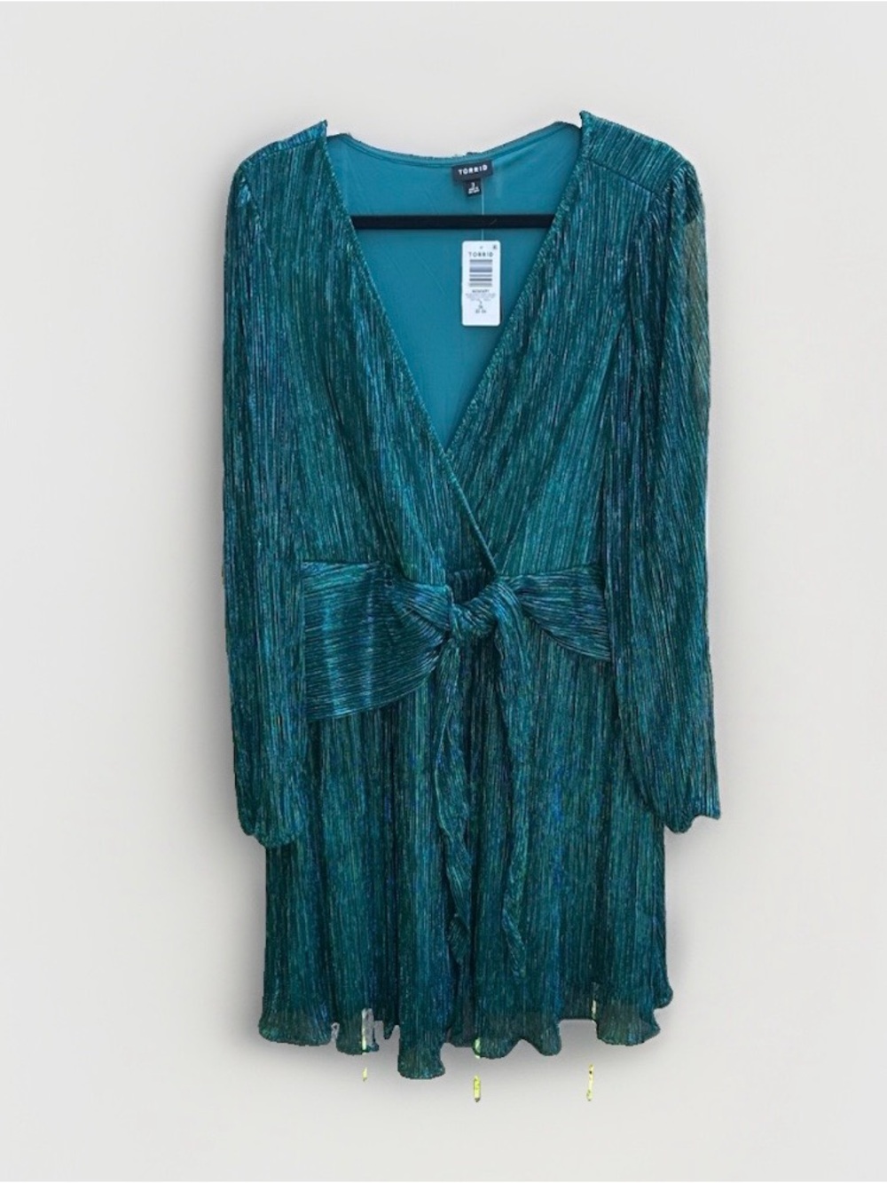 Torrid Emerald Silver Glitter Plisse Wrap Mini Dress Plus Size 3 3X 22-24 New - Picture 1 of 7